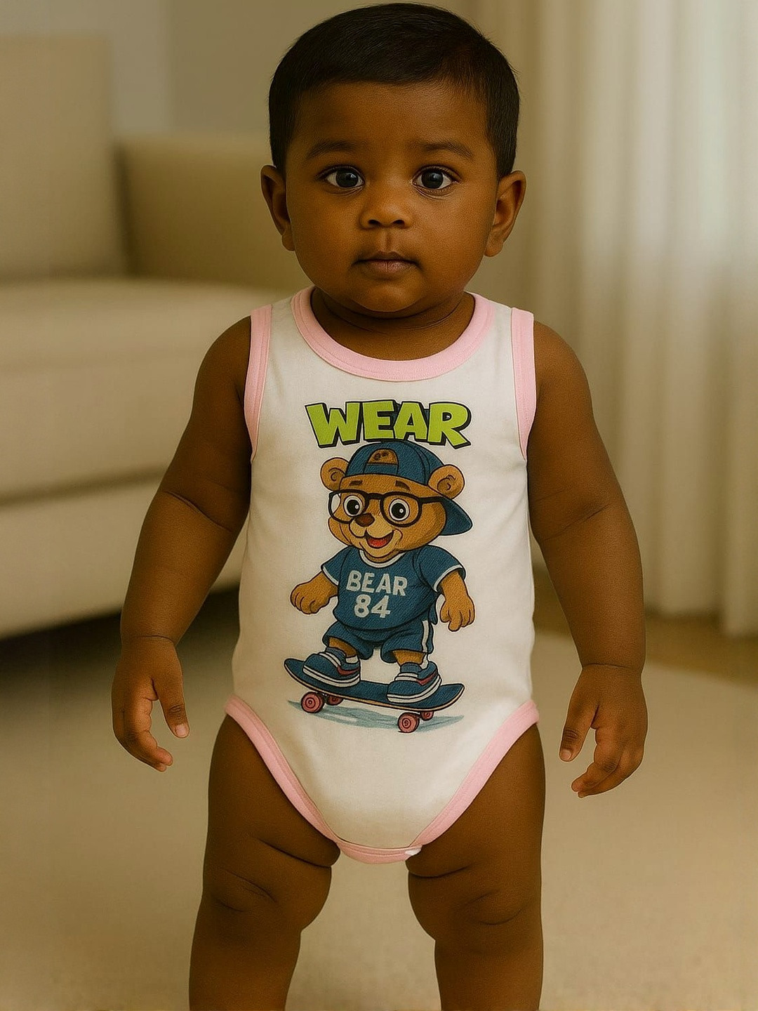 HIGHBROW Kids Blue Cotton Printed Basic  Bodysuit