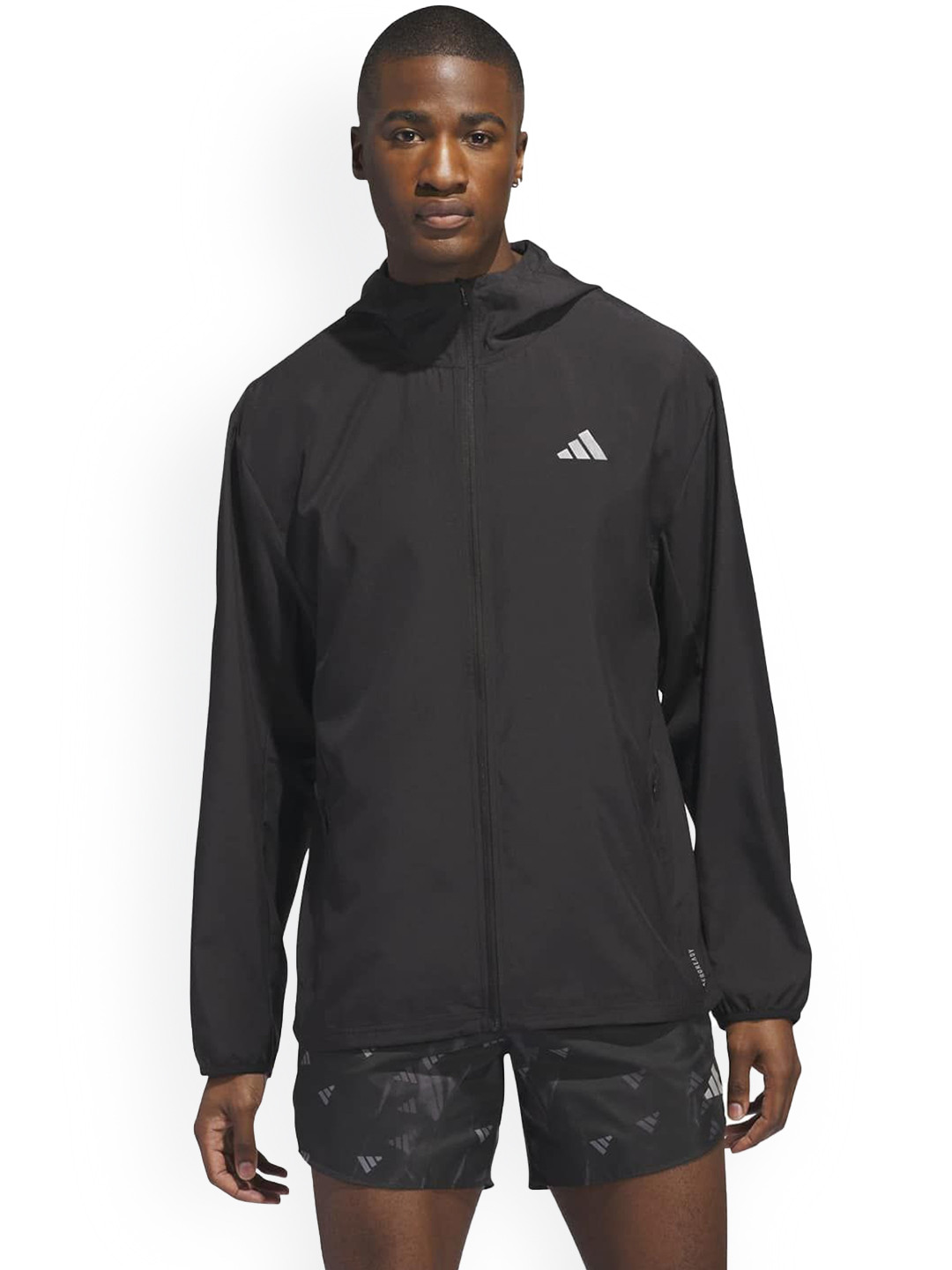 ADIDAS Men Run It Brand Logo Printed Hooded Jacket