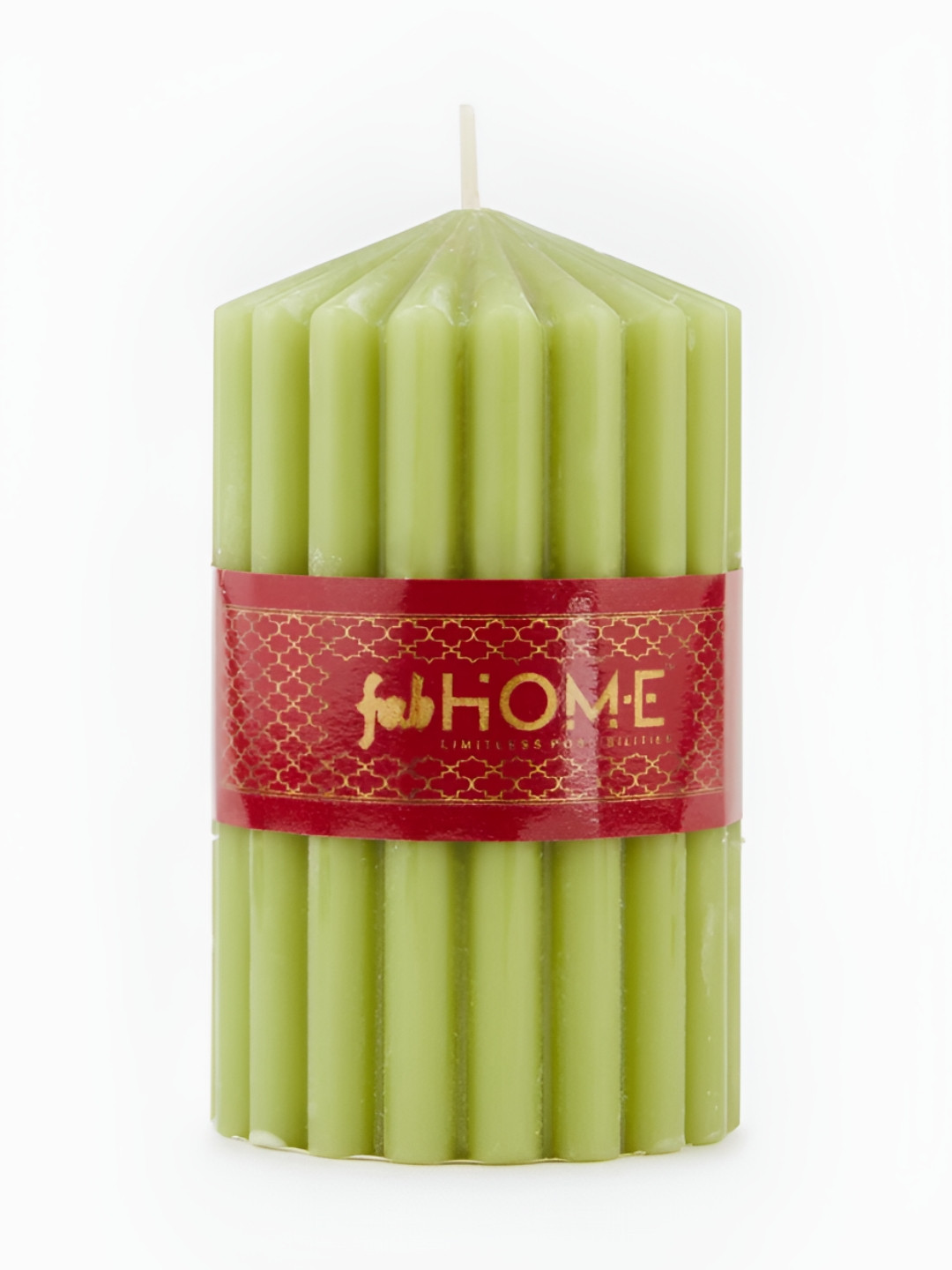Fabindia Green & Gold Toned Green Apple Fragrance Ribbed Pillar Candle