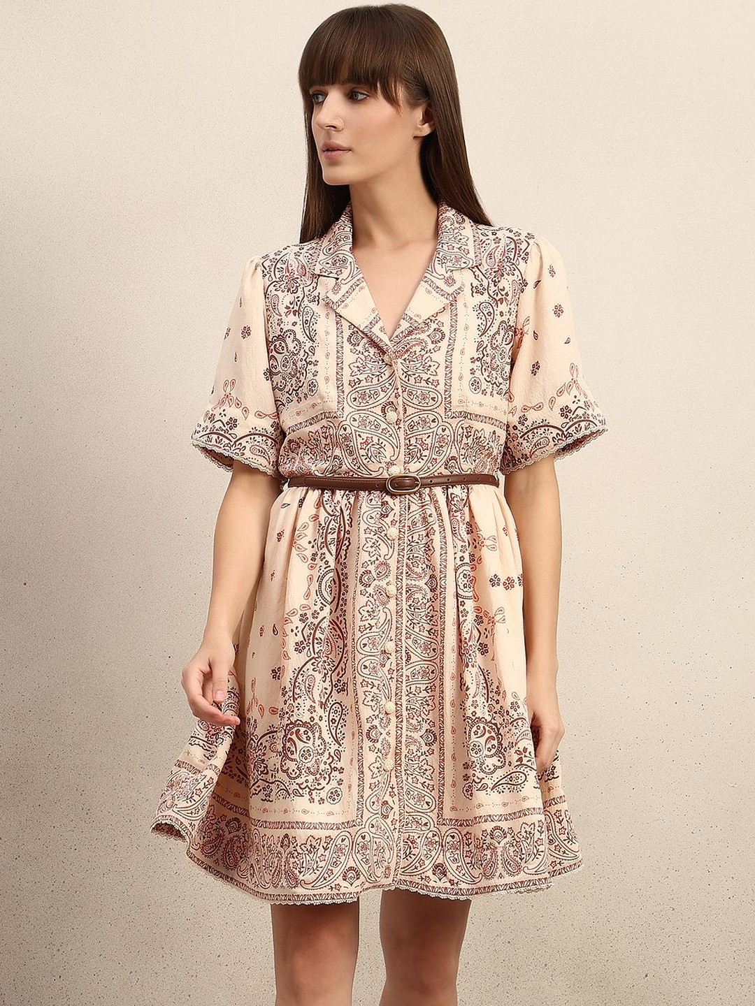 Vero Moda Paisley Printed Bohemian Shirt Midi Dress comes with belt