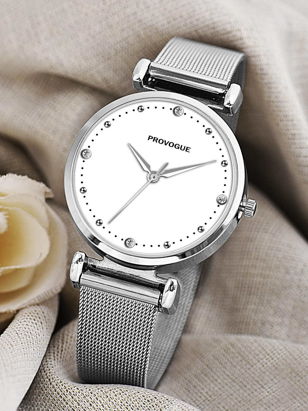 Provogue Women Embellished Dial & Straps Analogue Watch PR-LR032-SLV-CH