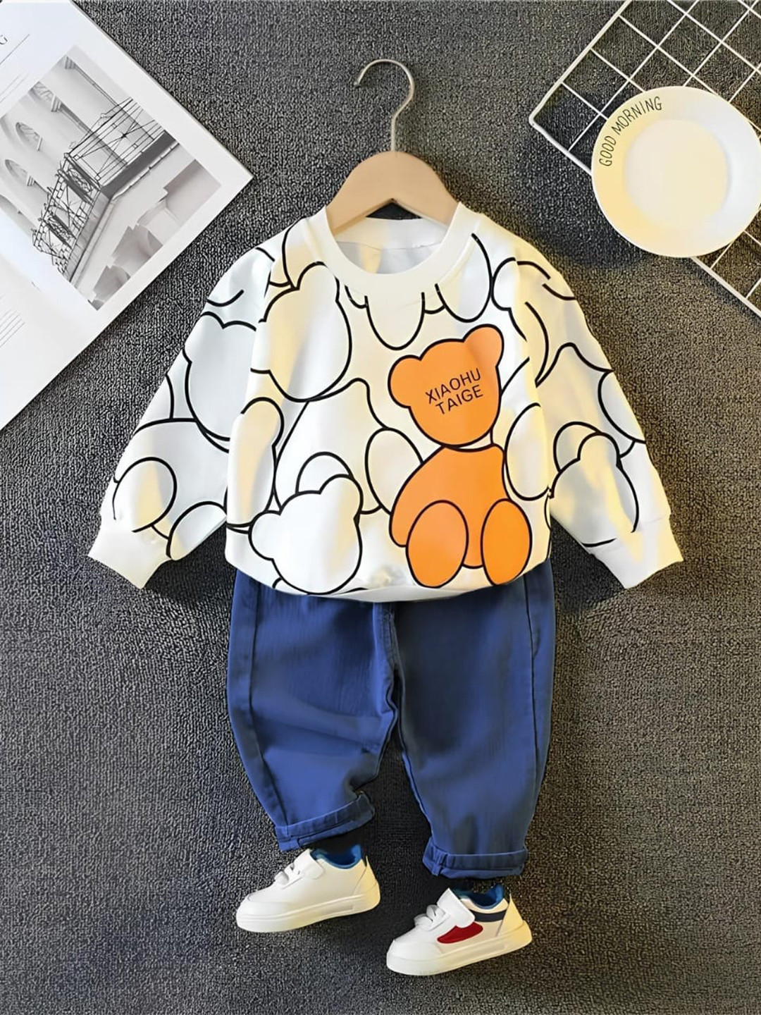 Googo Gaaga Boys Striped Pure Cotton Sweatshirt And Denim Trousers