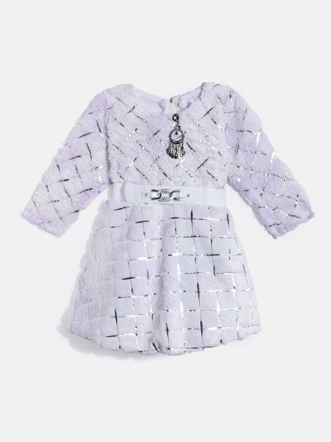 BAESD Girls Checked Round Neck Pure Wool Fit & Flare Dress