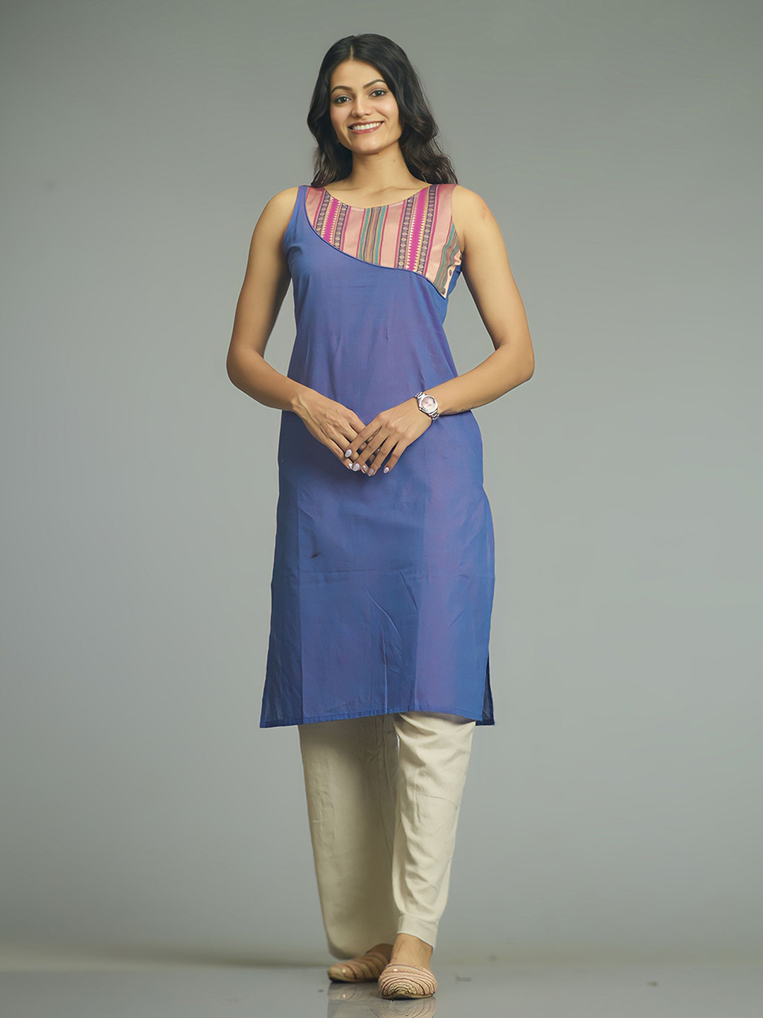 STREE BASICS Women Striped Daily Cotton Straight Kurta