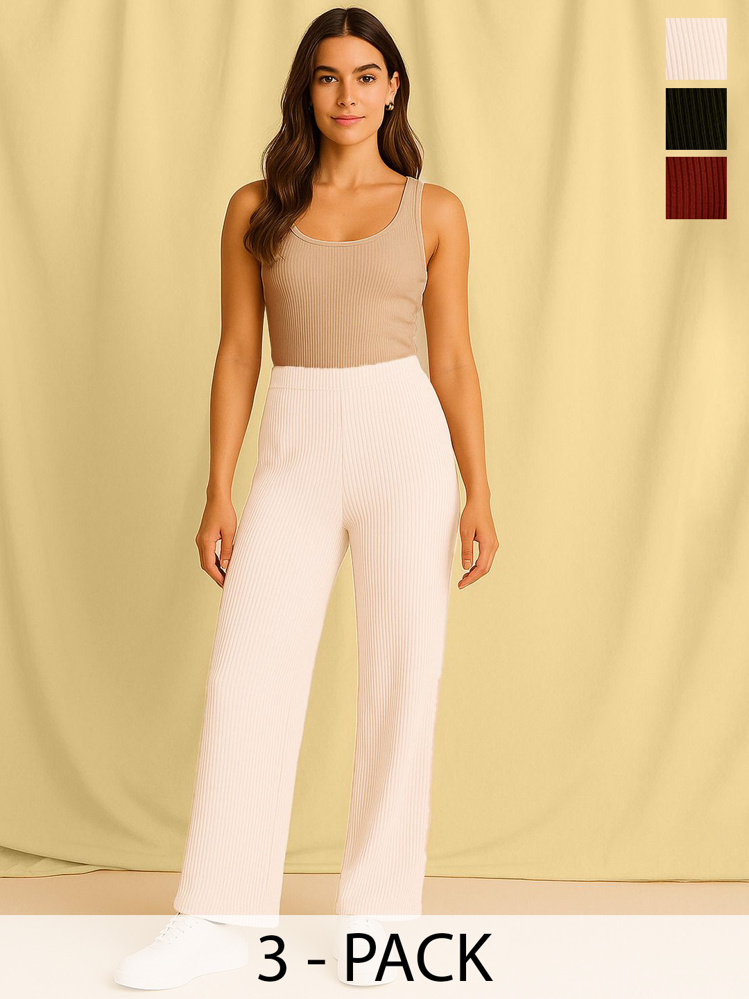 Fabflee Women Pack Of 3Regular Fit Mid-Rise Parallel Trousers