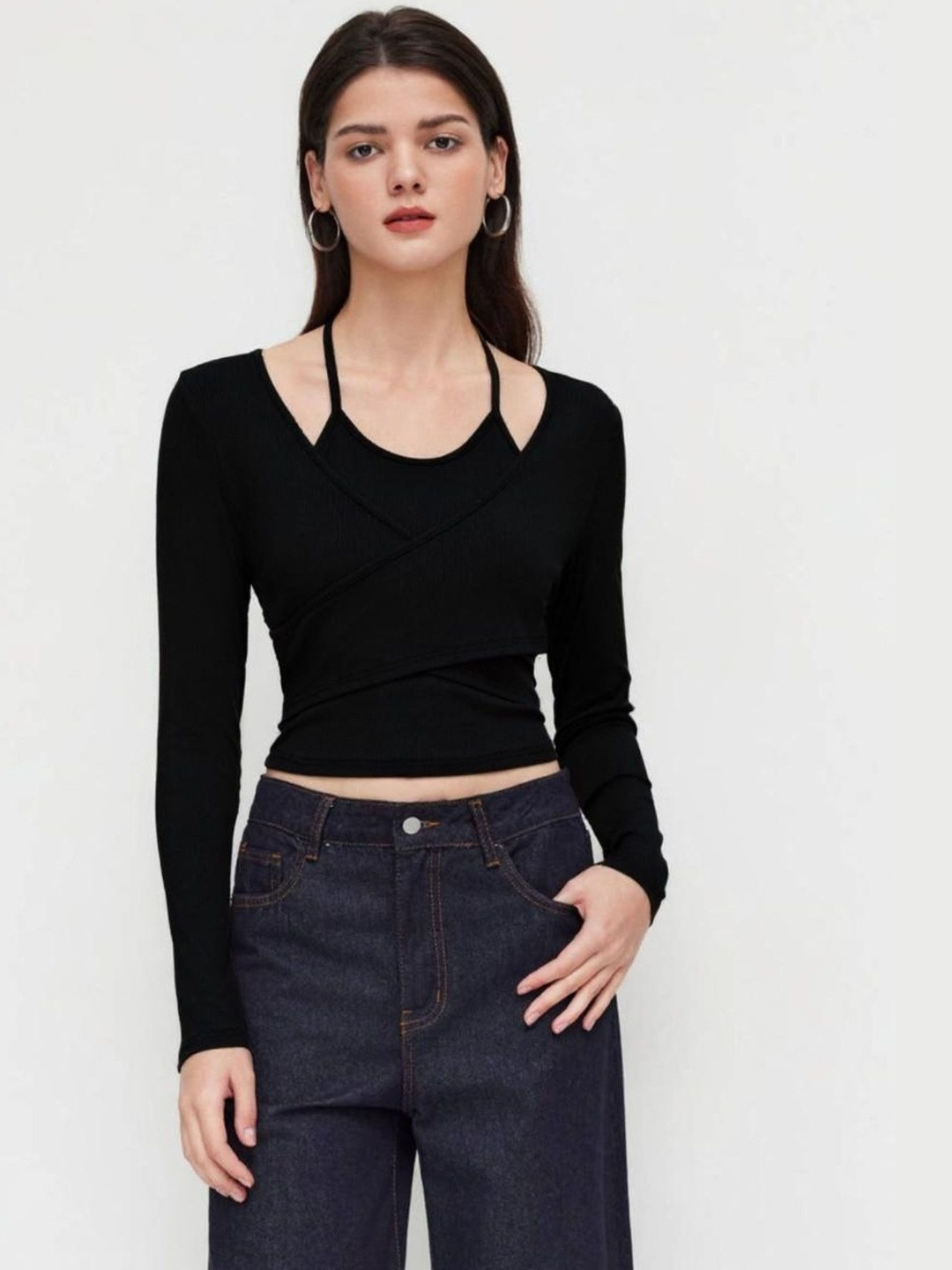 Istyle Can Halter Neck Wrap Crop Top
