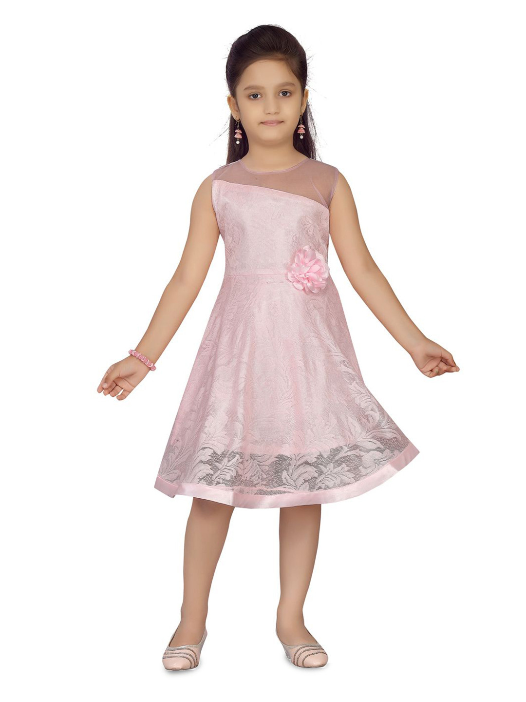 BAESD Girls Self Design Applique Sheer Net Fit & Flare Dress