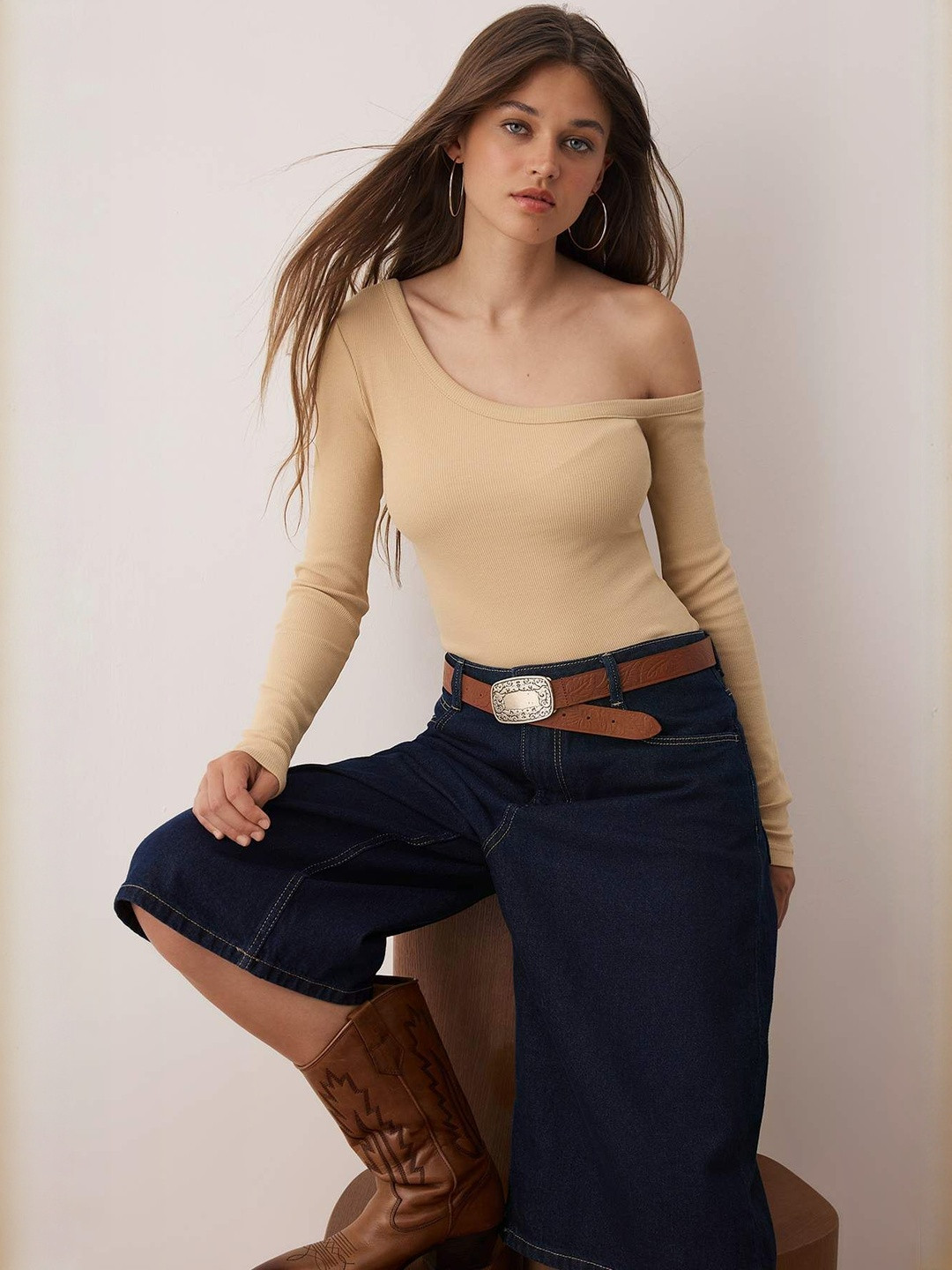 Trendyol Ta Women Ribbed One Shoulder Cotton Top