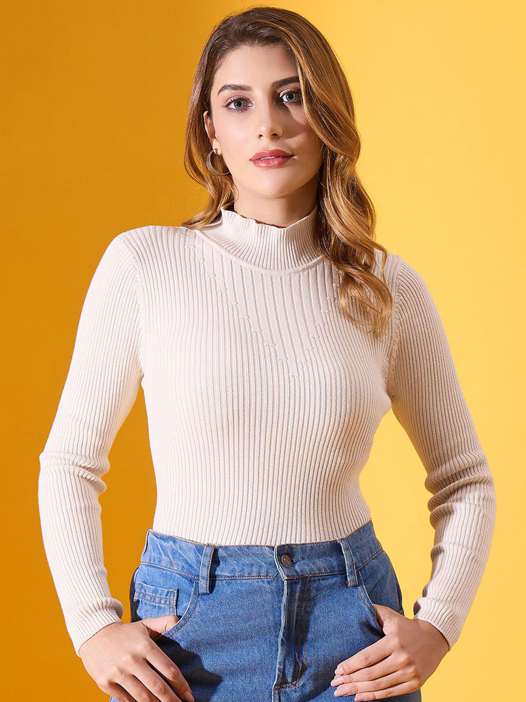 98 Degree North Women Solid Self Design Long sleeves Pullover
