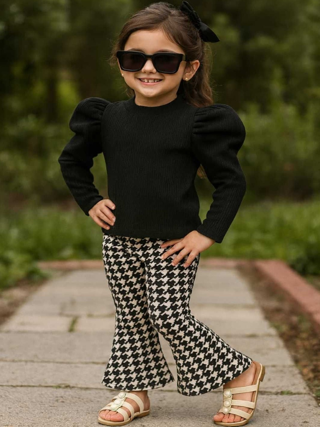 RAMIAAZ Girls Black Solid Cotton Blend Style Top and Pant Clothing Set