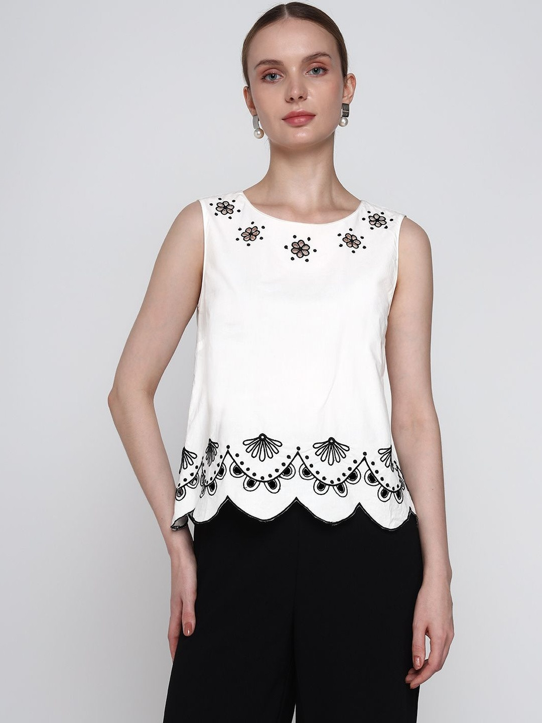 COVER STORY Women Embroidered Cotton A-Line Top