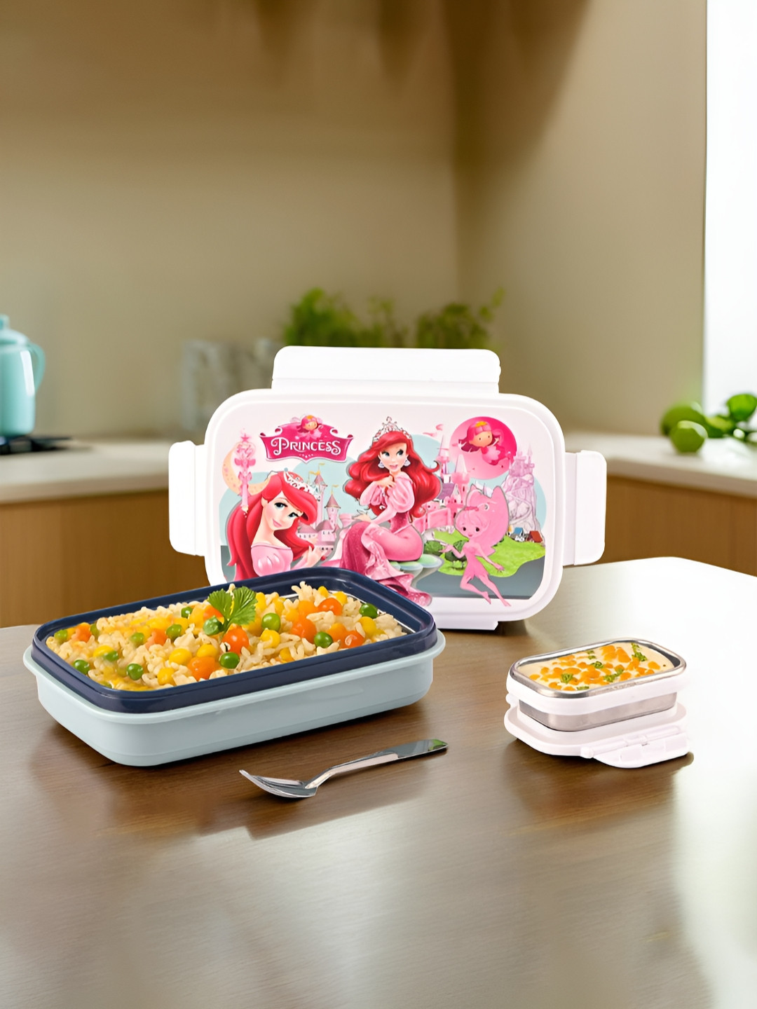 Aura Grey & White Stainless Steel Insulated Lunch Box with Spoon