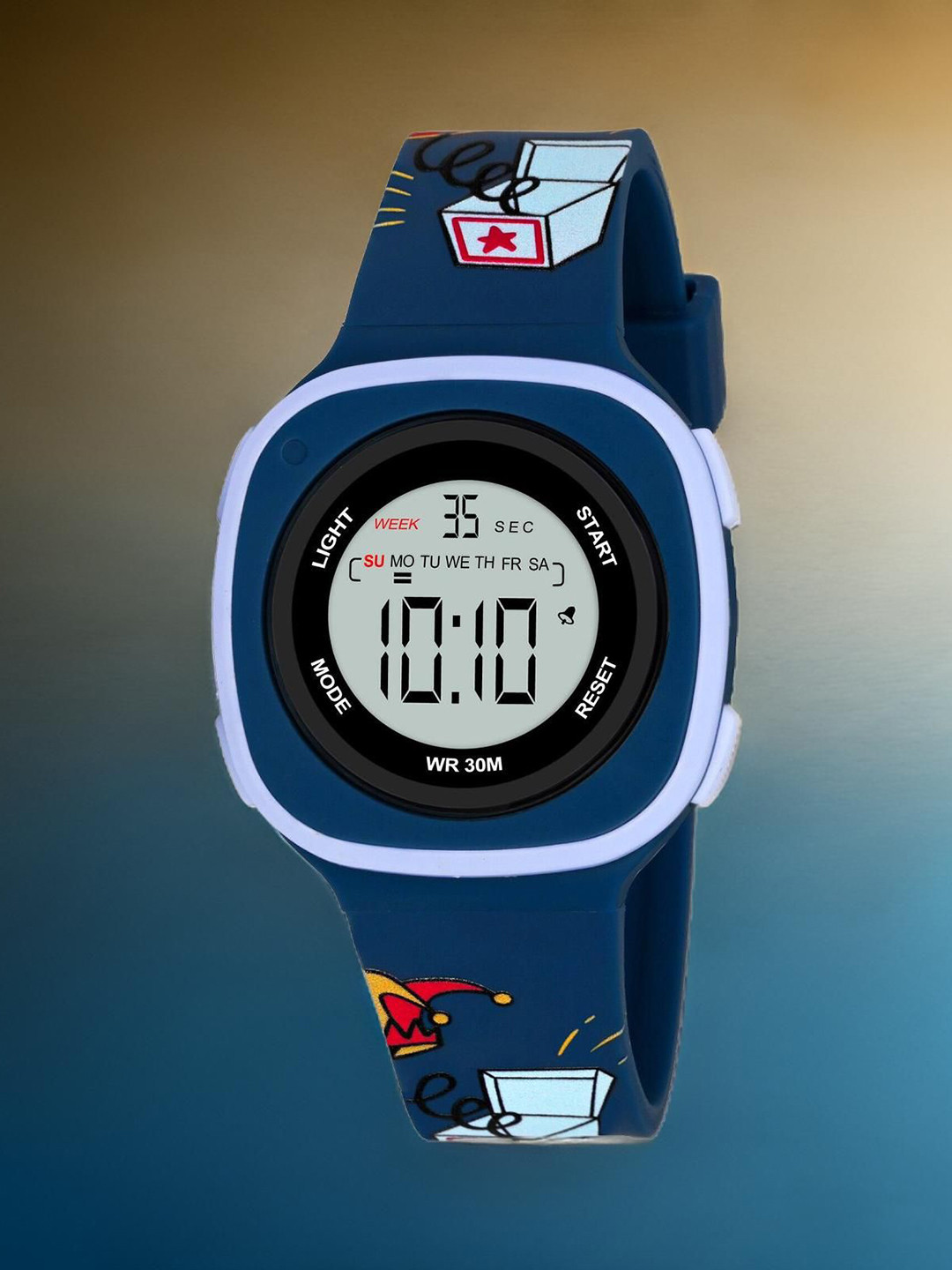 EWWE Waterproof Watches Kids Printed Dial & Straps Digital Watch 2207-Square-DarkBlue