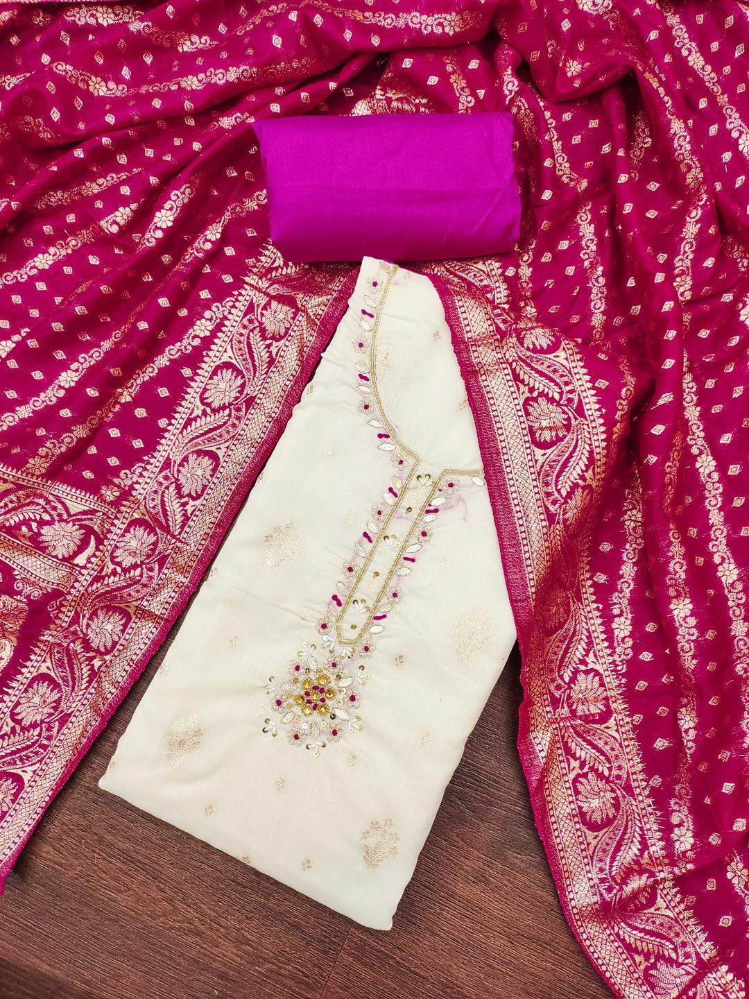 KALINI Off White Unstitched Dress Material