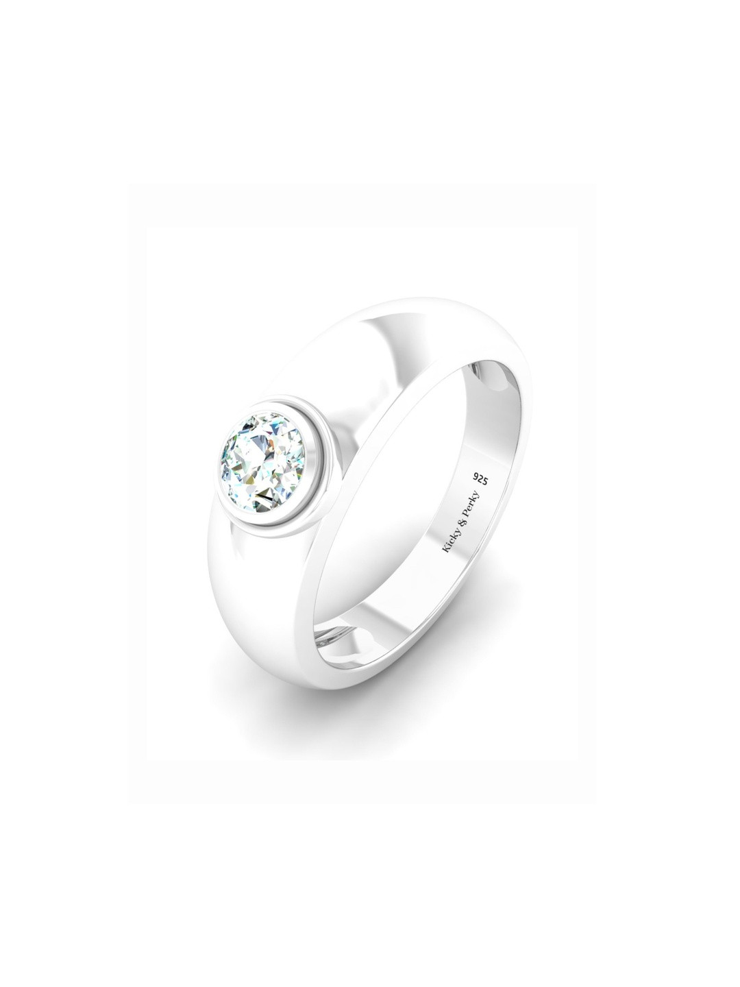 Kicky And Perky Men 925 Sterling Silver Rhodium-Plated Cubic Zirconia Studded Finger Ring