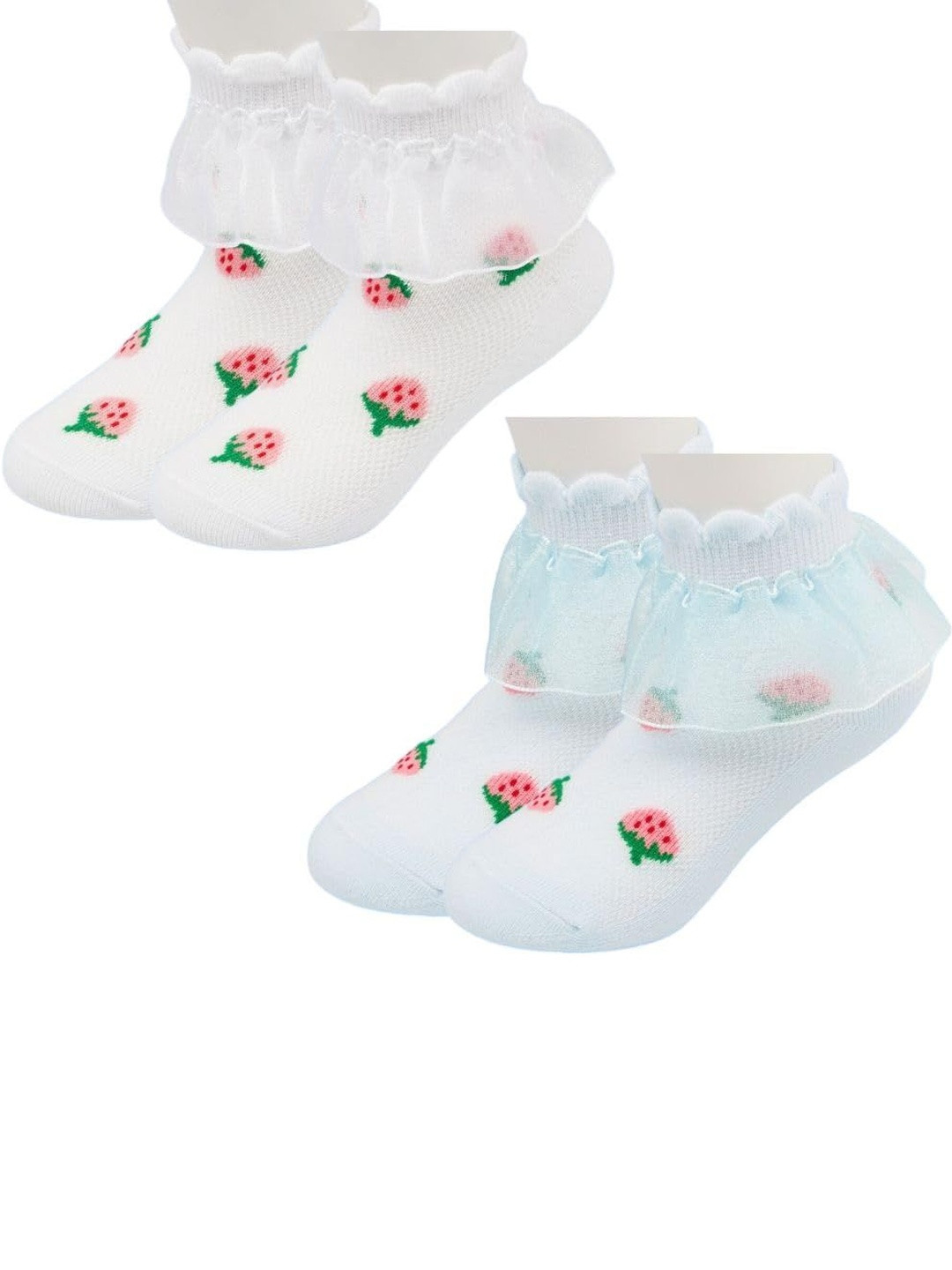 NESKA MODA Kids Girls Pack Of 2 White & Blue Ankle Length Socks