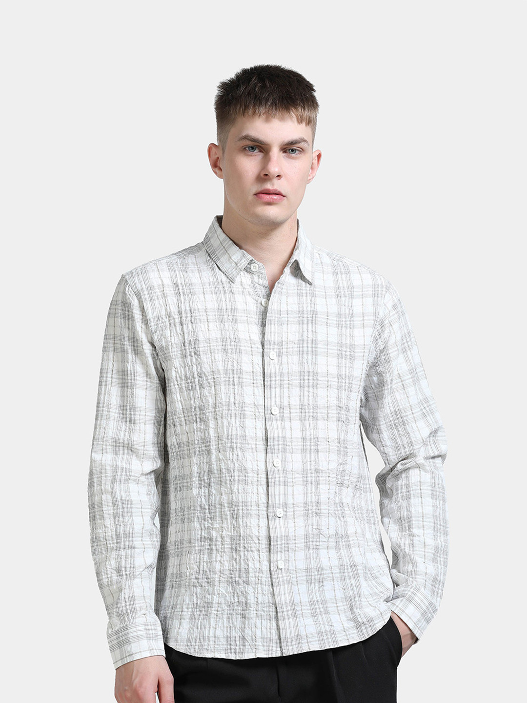 StitchX Men Crinkled Checkered Lightweight Shirt