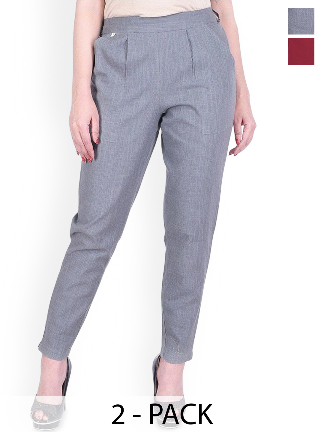 Neelokurti Women Pack of 2 Pleated Peg Trousers