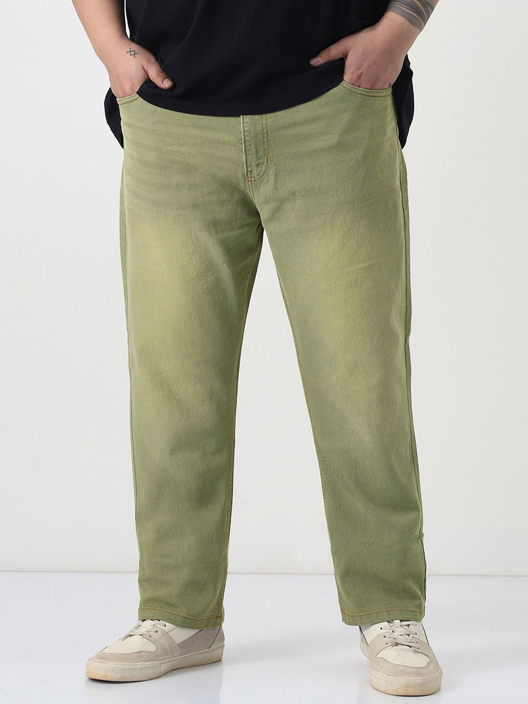 Urbano Plus Men Ice Grey Straight Fit Heavy Washed Stretchable Jeans