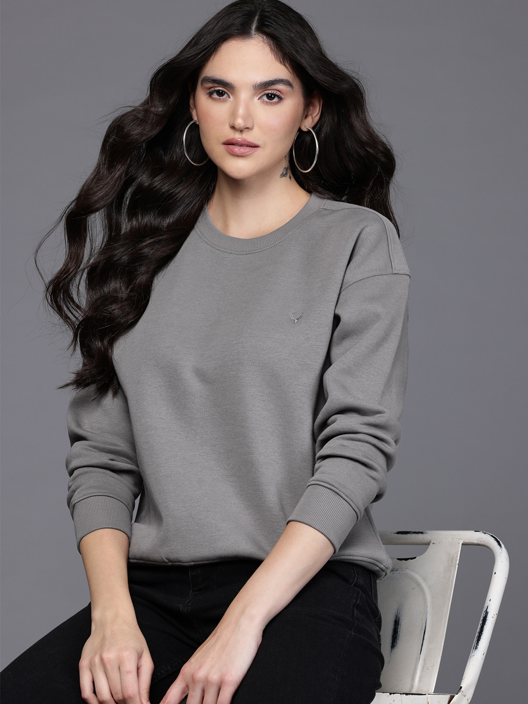 Allen Solly Woman Drop Shoulder Relaxed Sweatshirt  with Inner Fleece