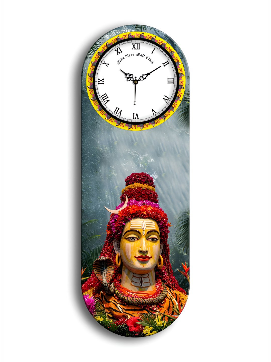 OLIVE TREE Red & Beige Lord Shiva Printed Wooden Rectangle Shaped Wall Clock