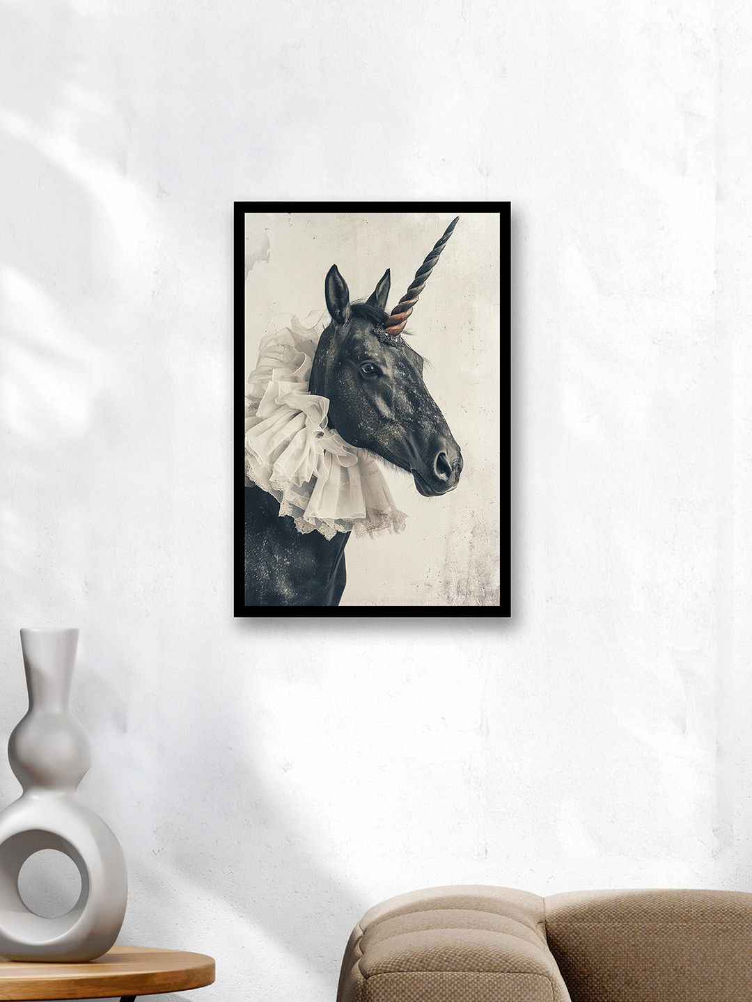 nestroots White & Black The Last Dark Unicorn Horse Canvas Wall Art