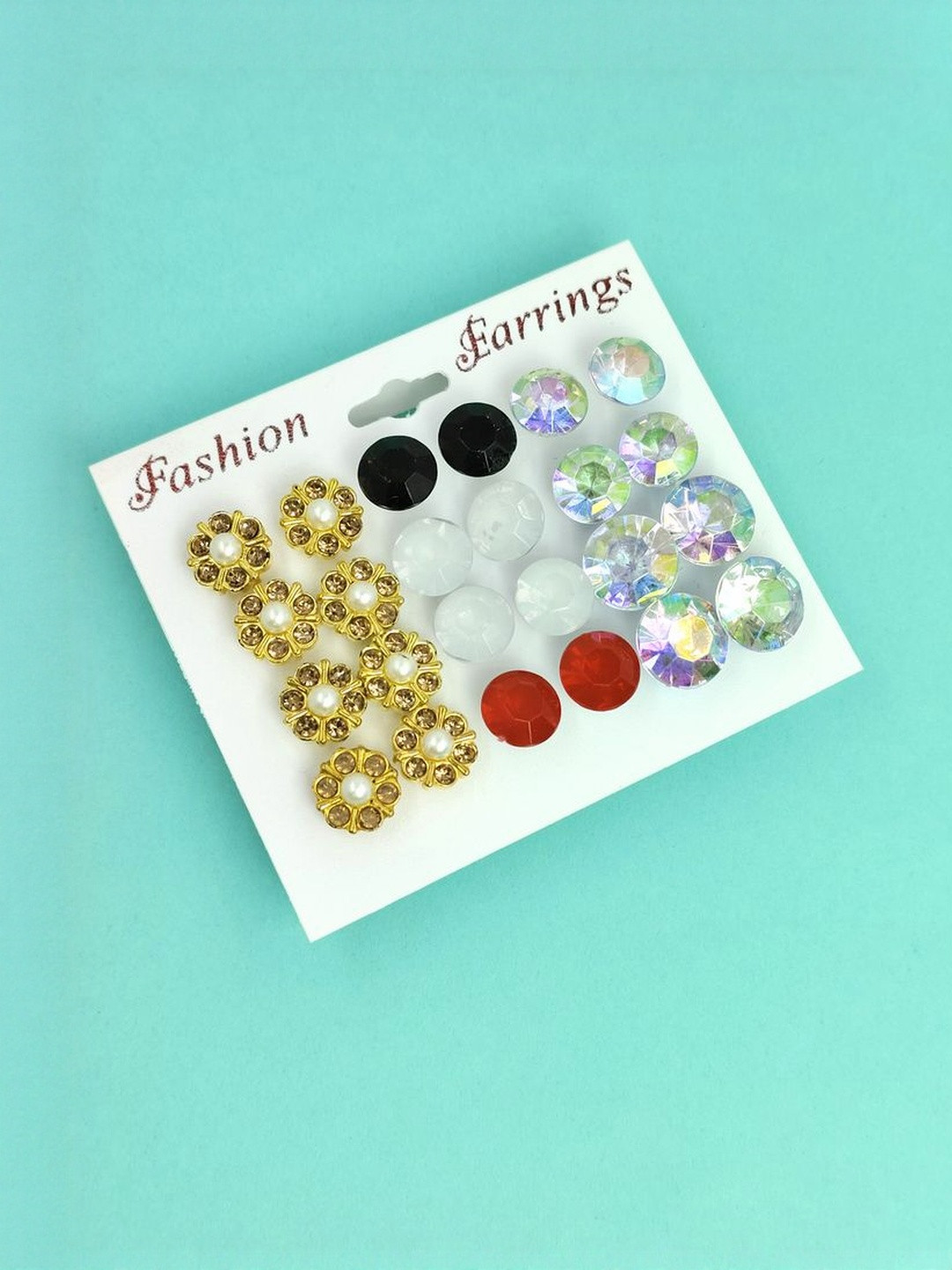 Balasundri Set of 12 Artificial Stones and Beads Studs