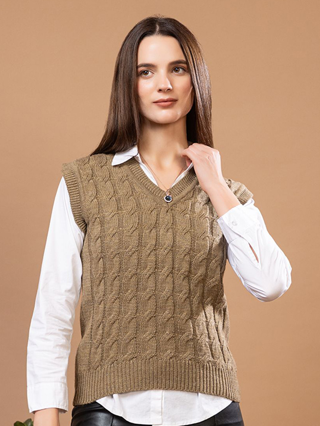 Mast & Harbour Women Cable Knit Cotton Sweater Vest