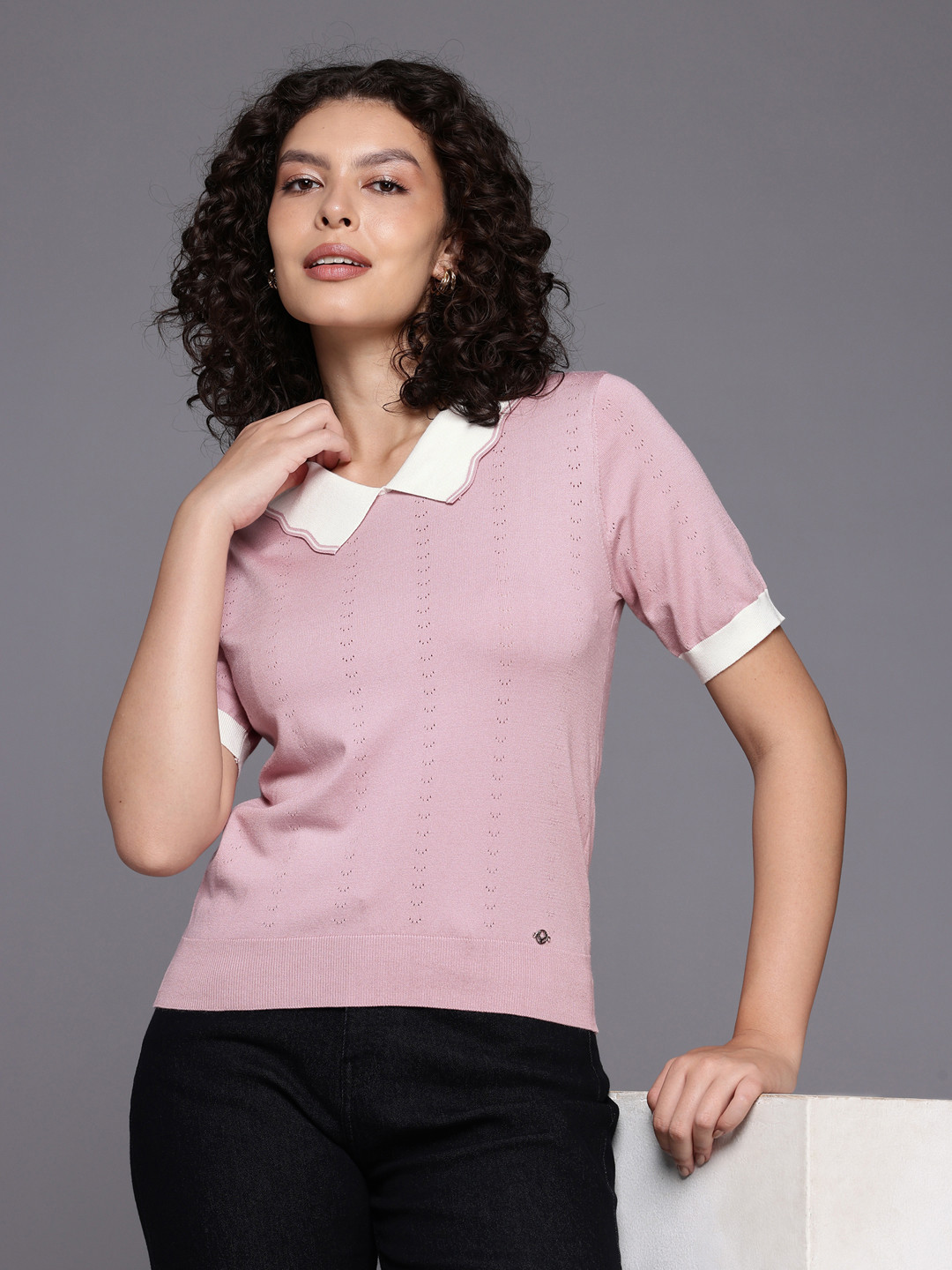 Allen Solly Woman Peter Pan Collar Self Design Casual Top