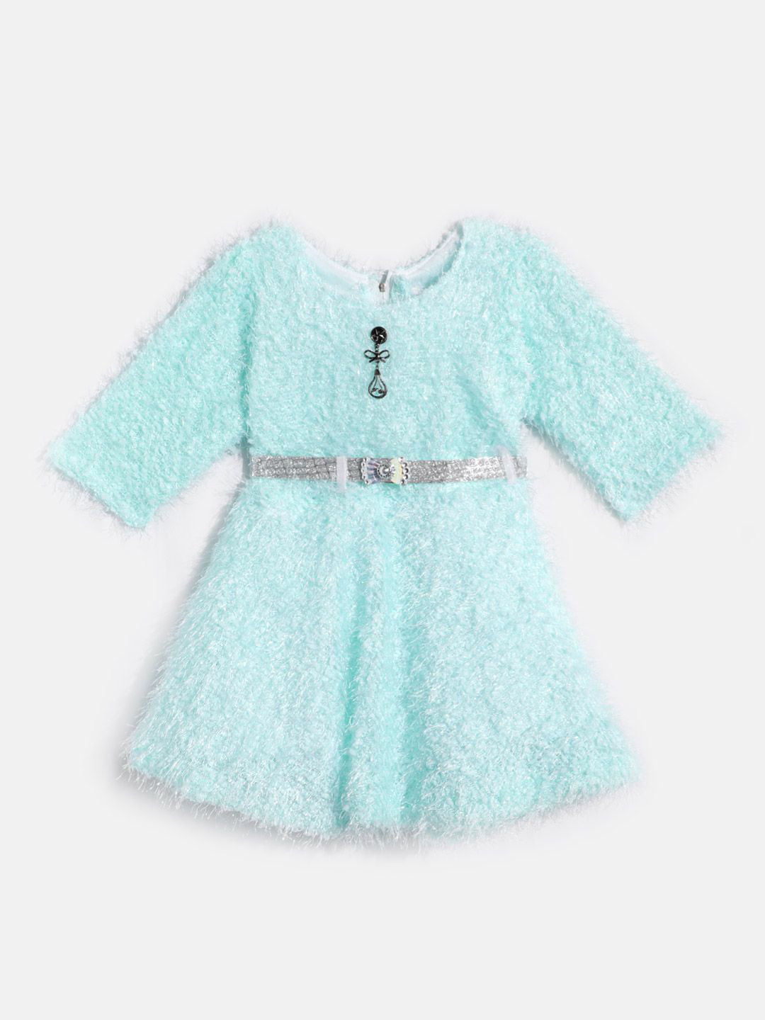 BAESD Girls Self Design Belt Detailed Pure Wool Fit & Flare Dress