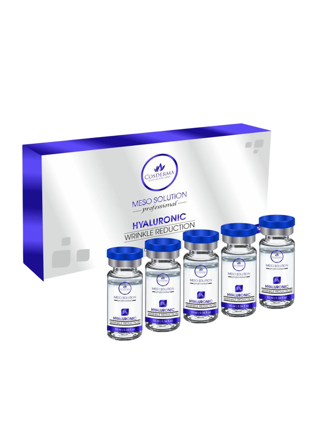 COSDERMA Set Of 5 Meso Solution 10% Hyaluronic Acid Wrinkle Reduction Serum 10 ml Each