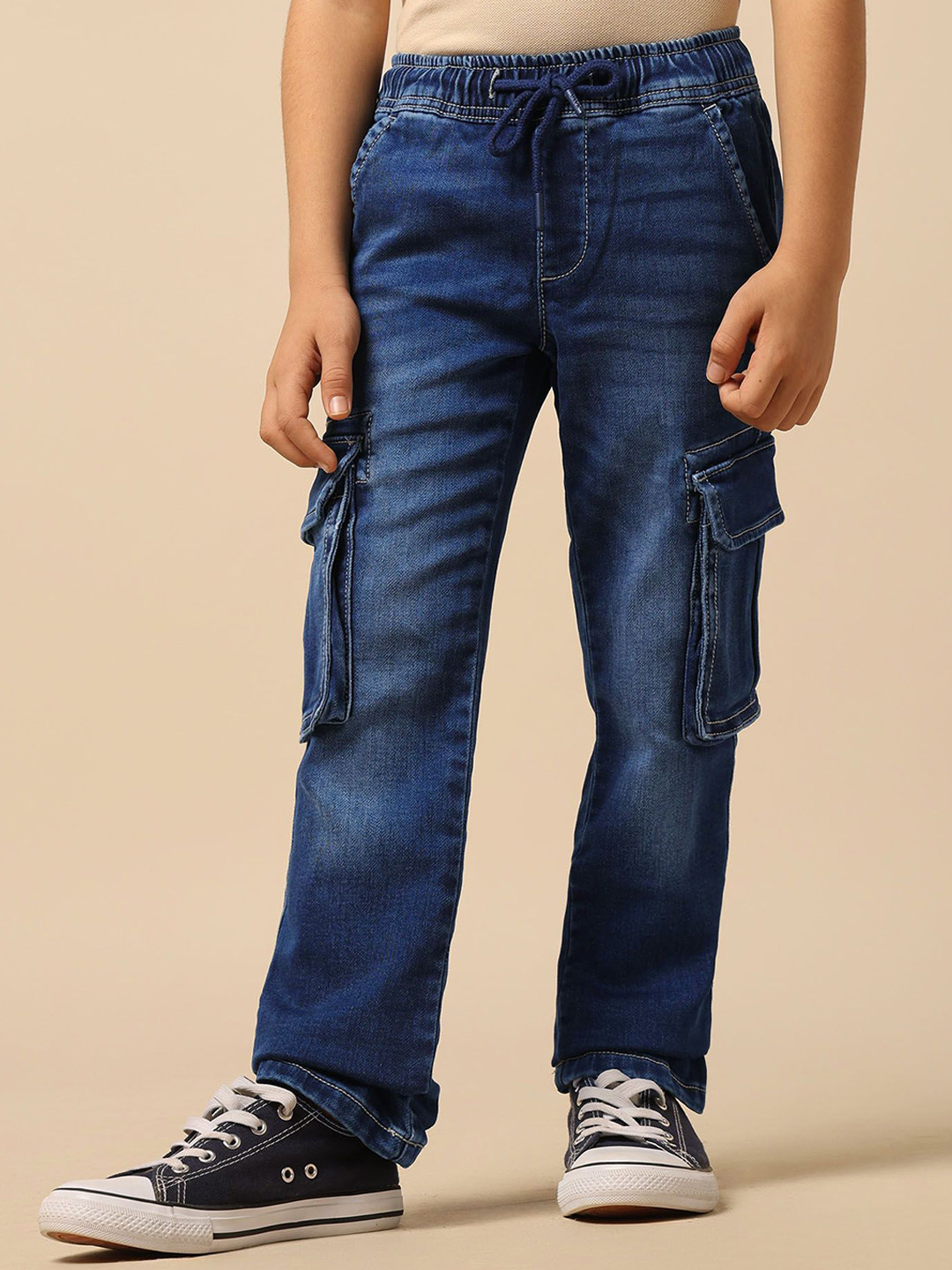 U.S. Polo Assn. Kids Uspa Boys Regular Fit Mid-Rise Light Fade Cargo Styles Jeans