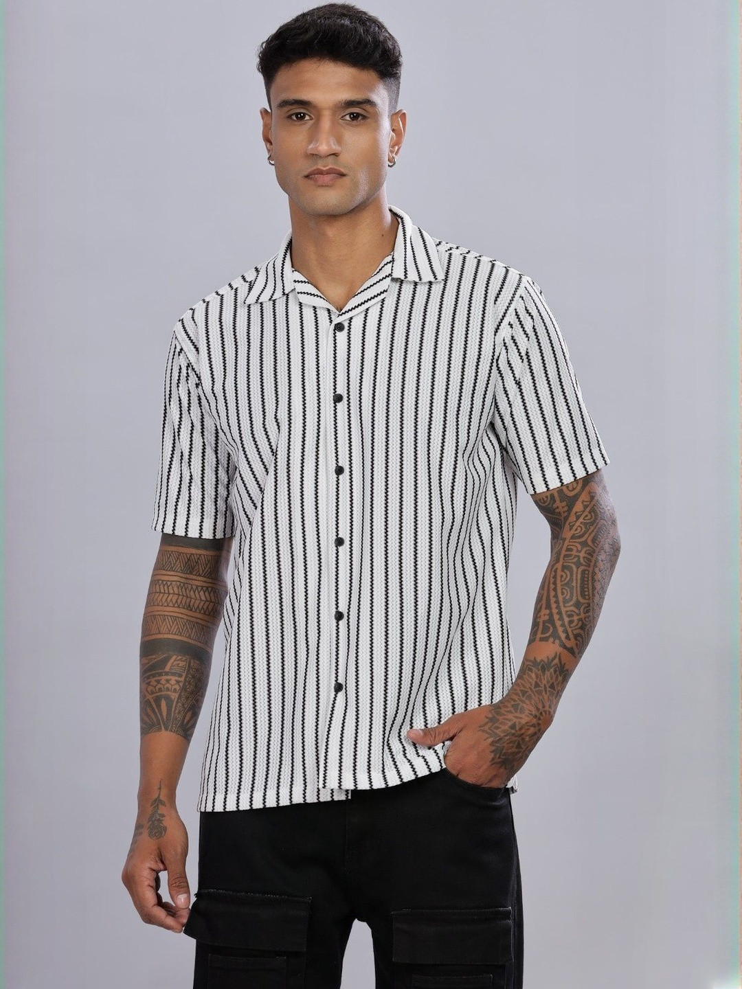 Kolor Fusion Men Striped Short Sleeves Casual Shirt