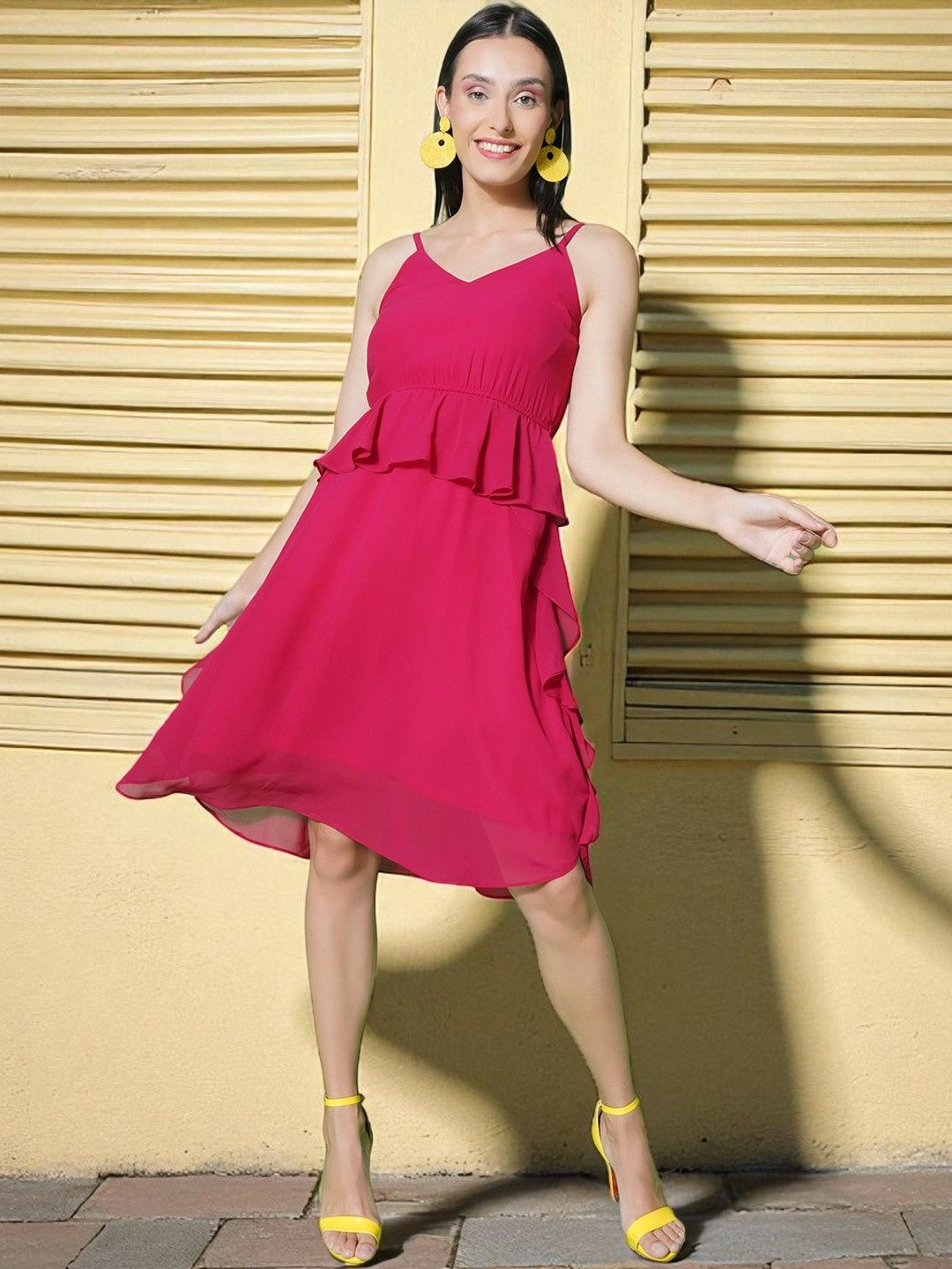 KATLINE Women Ruffled Georgette Peplum Dress