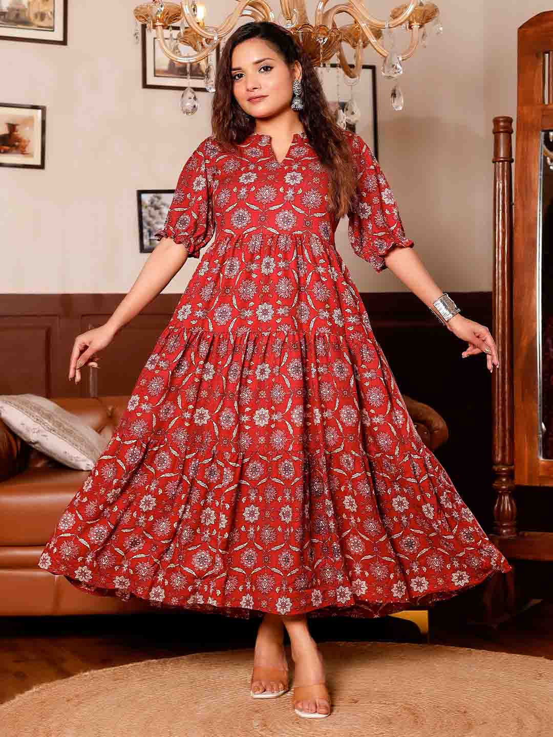 PRESHA Women Floral Printed Screen Print Daily Cotton Anarkali Kurta