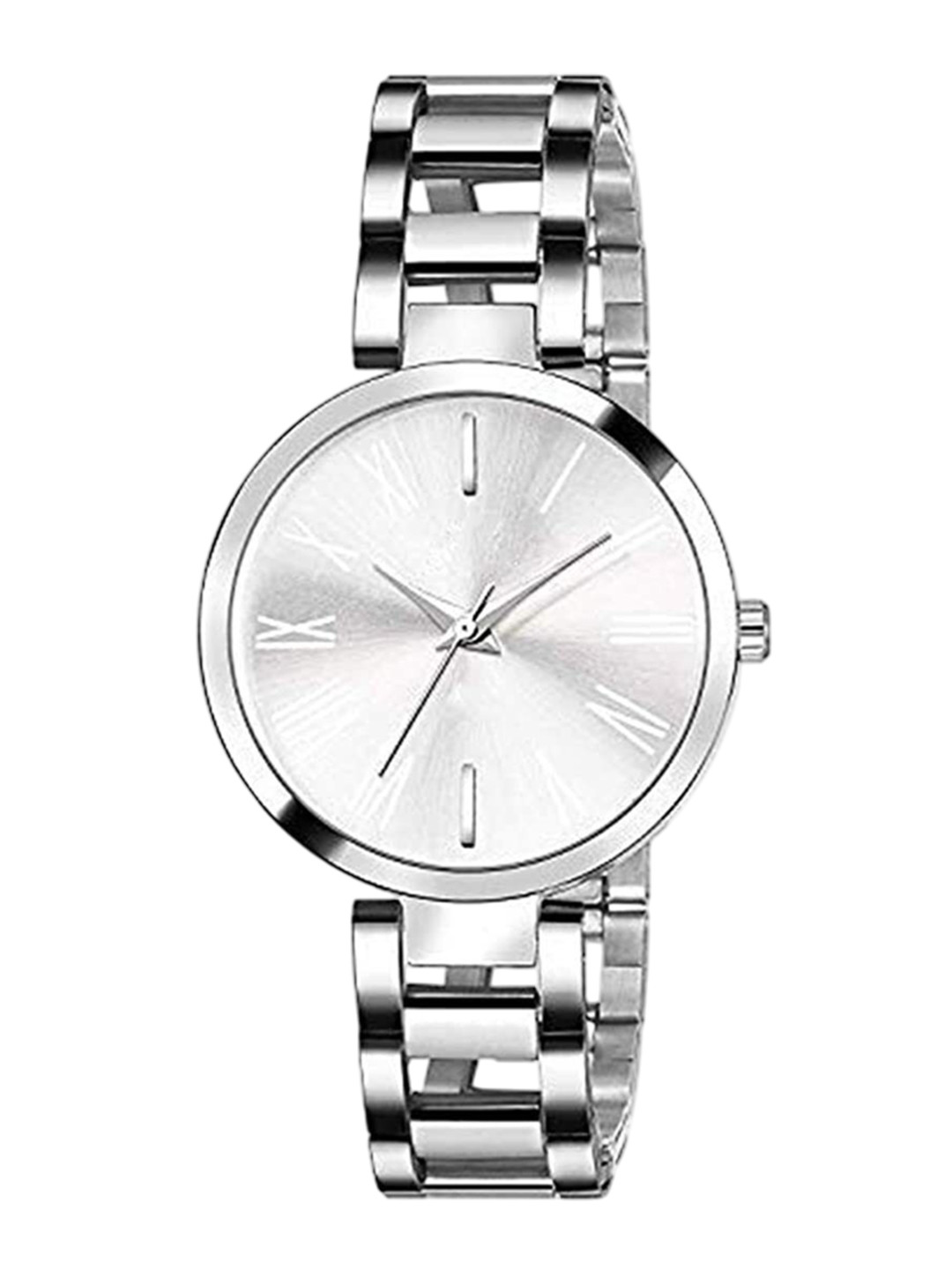 FROZIL Girls Round Dial & Stainless Steel Textured Straps Analogue Watch Merable Silver