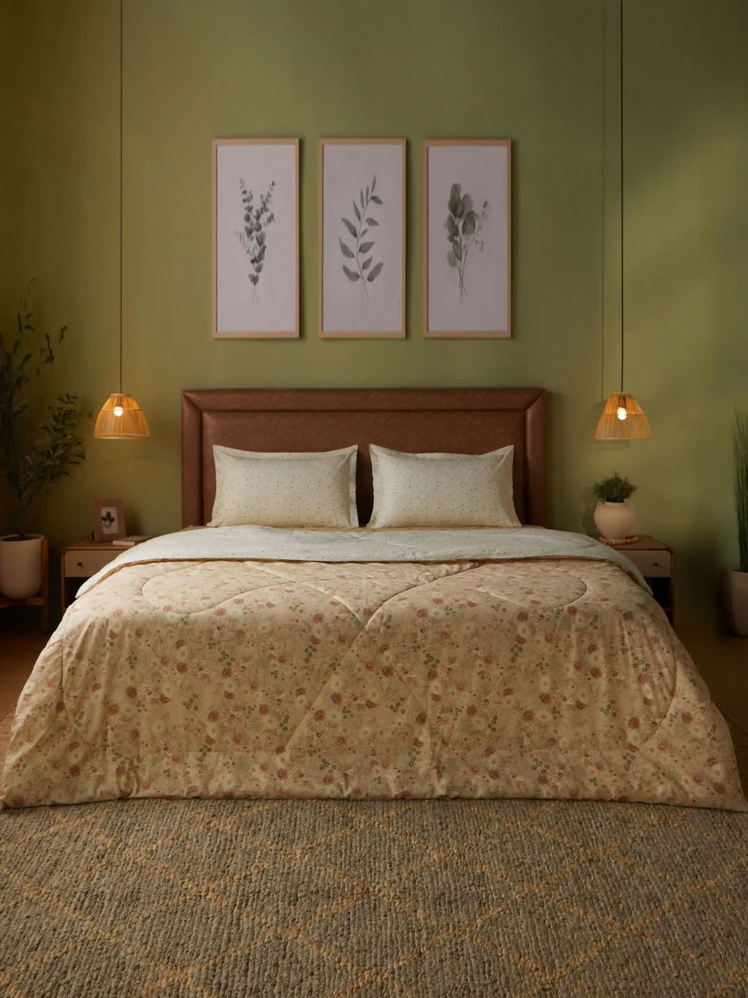 LIVSPACE Mishella Cream Floral Printed Pure Cotton AC Room 120 GSM Double Bed Comforter