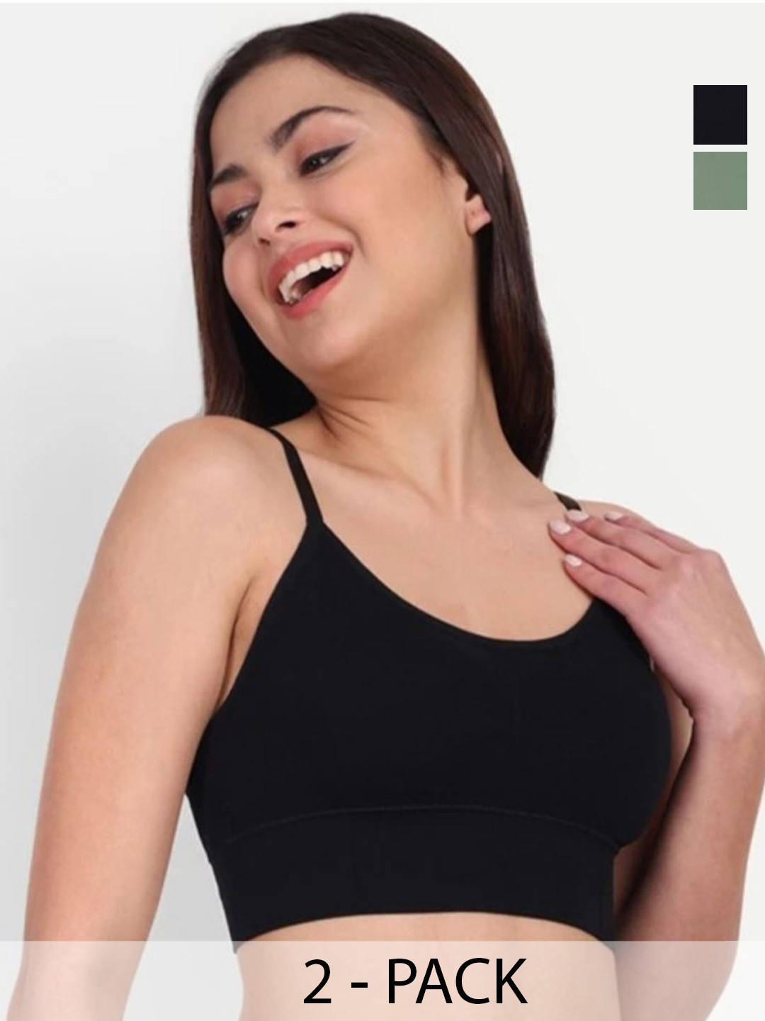 JUGNU TEXTILES Women Pack of 2 Full Coverage Non-Wired Lightly Padded Cotton Camisole Bra