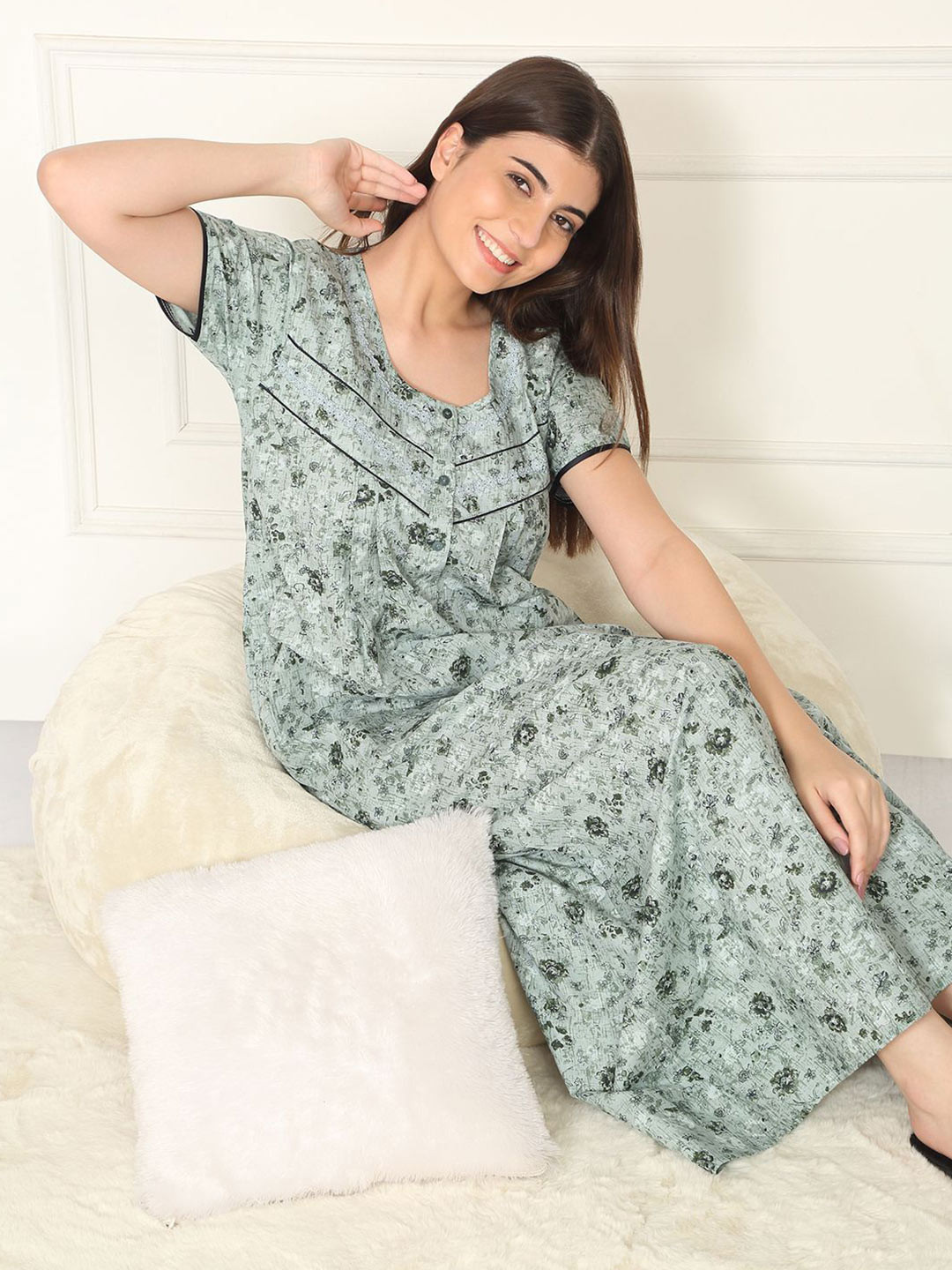 Sweet Dreams Floral Printed Short Sleeve Maxi Nightdress