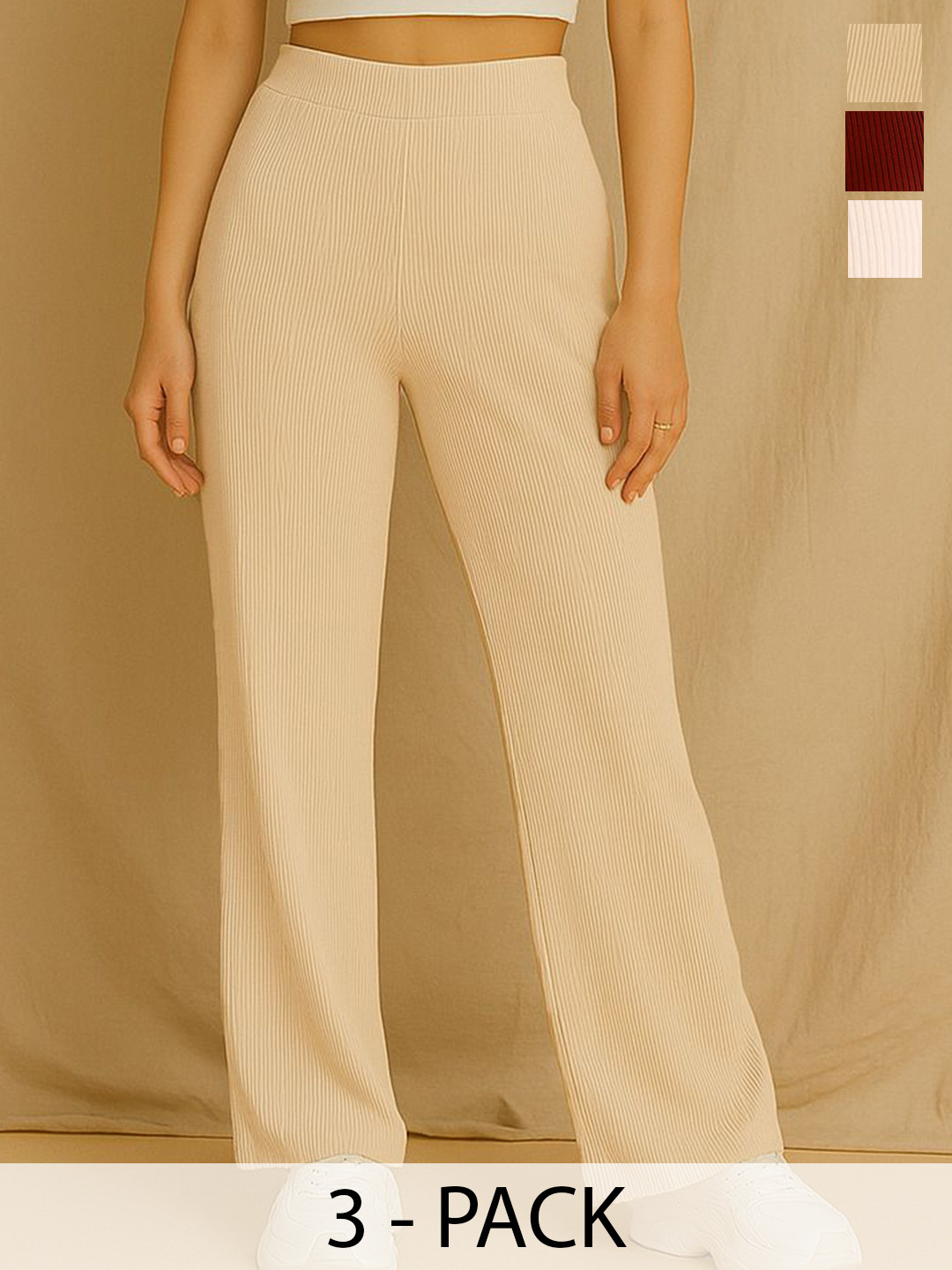 Fabflee Women Pack of 3 Striped Parallel Trousers