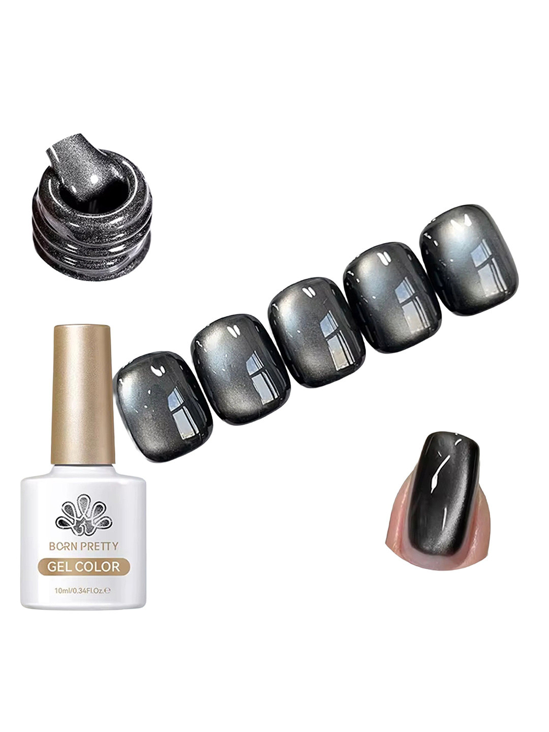 BORN PRETTY Long Lasting High Gloss Glass Cat Magnetic Gel Polish-10ml- MY76 Obsidian