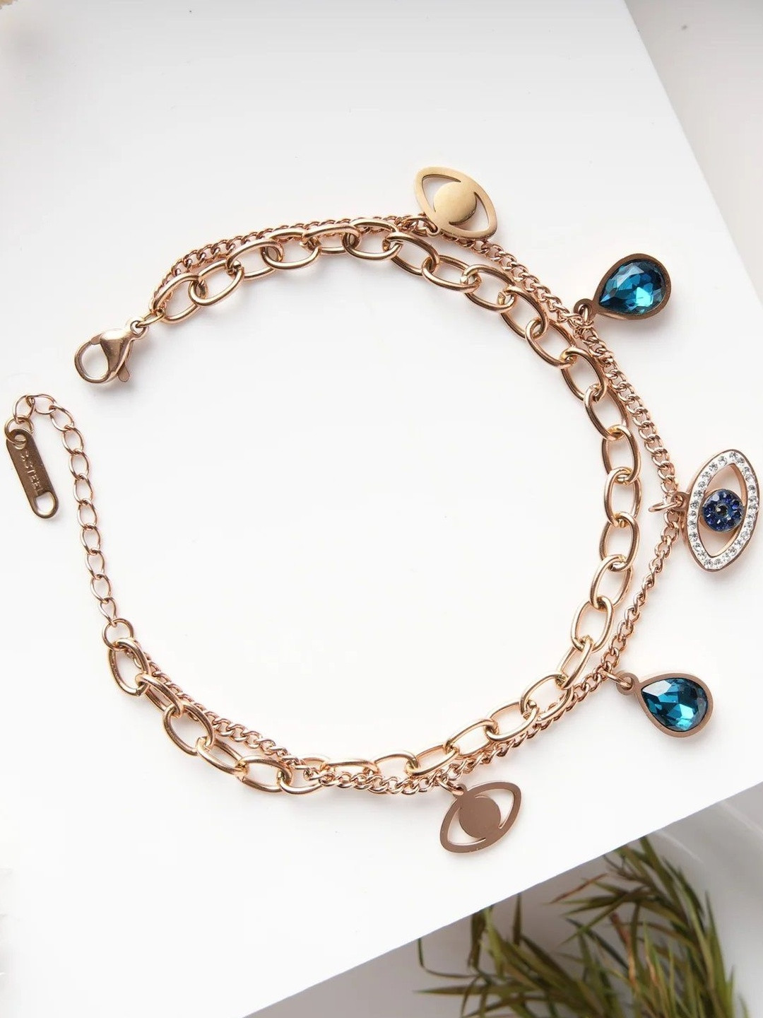 ISAMORA Stainless Steel Gold-Plated Crystals Studded Charm Bracelet