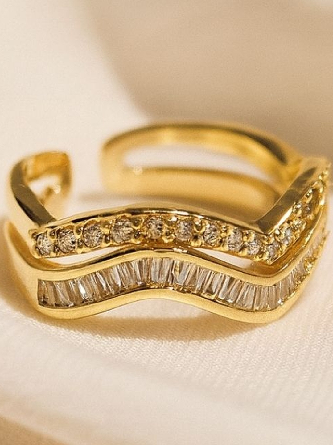 RaasRani Women 18K Gold-Plated Double Layer Adjustable Gold Ring