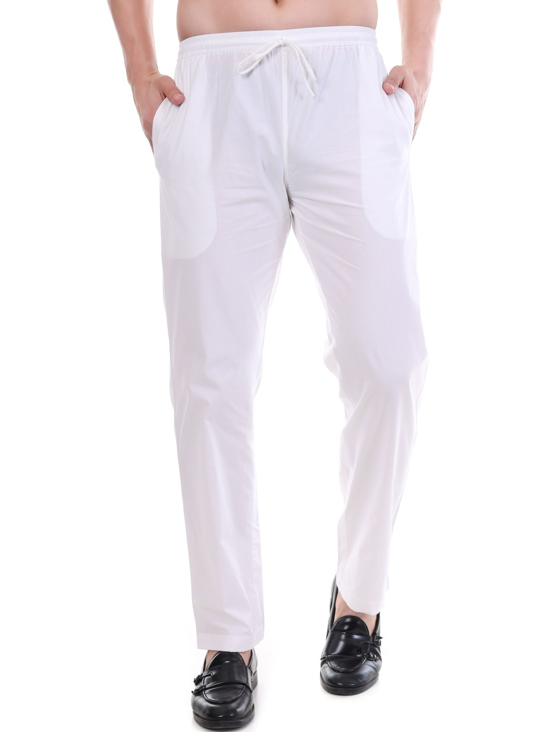 DASTEKARIGAR Men White Cotton Mid-Rise Pyjamas
