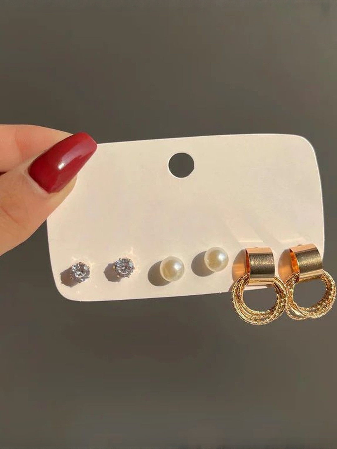 Balasundri Set of 3 Gold Plated Multi-layer Wire & Pearl Rhinestone-Hoop & Stud Earrings