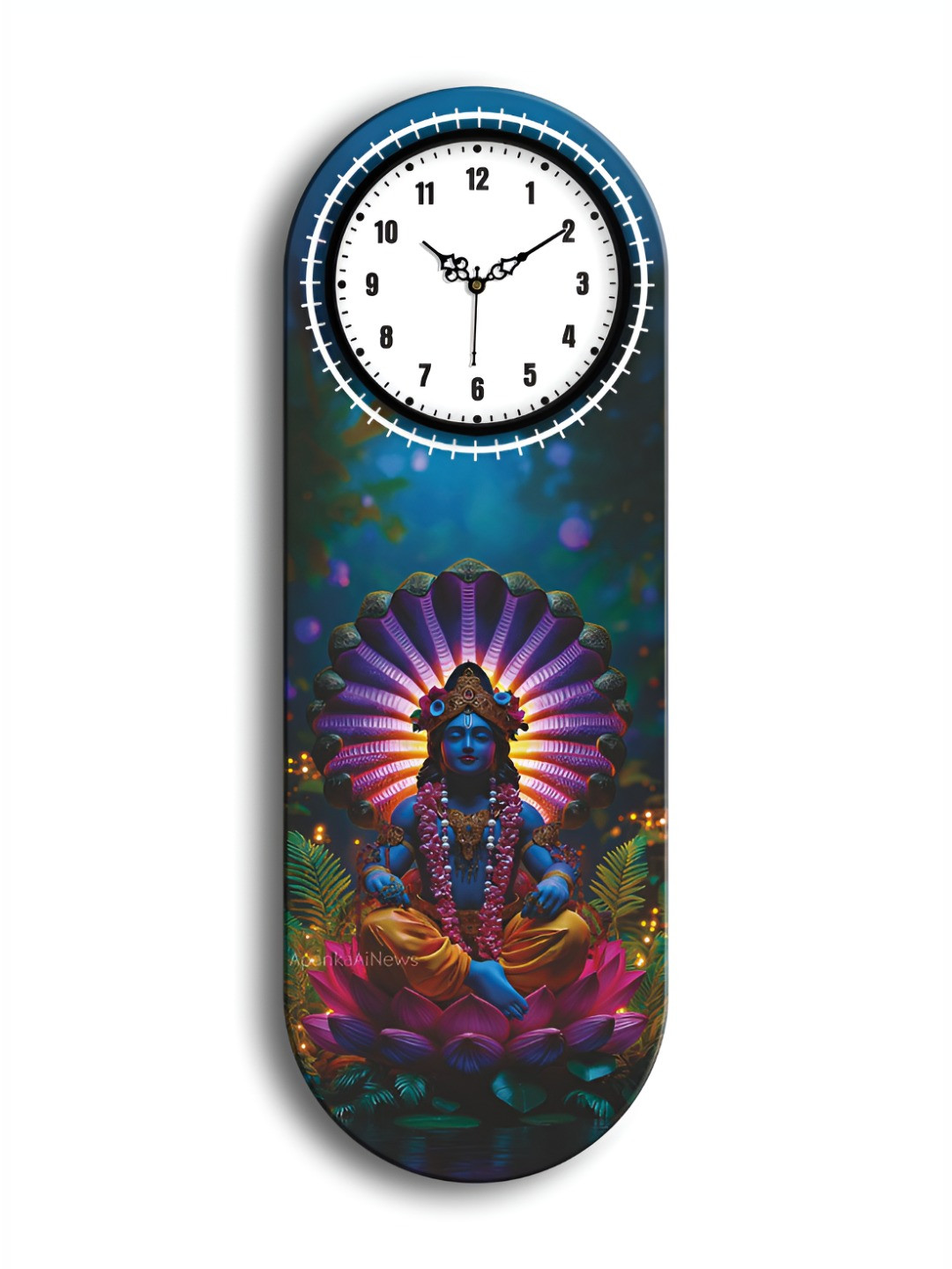 OLIVE TREE Purple & Pink Lord Vishnu Printed Wooden Rectangle Shaped Wall Clock