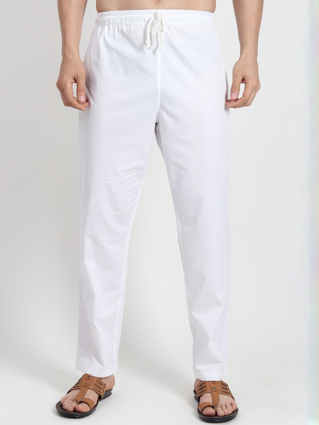 DASTEKARIGAR Men White Mid-Rise Cotton Pyjamas