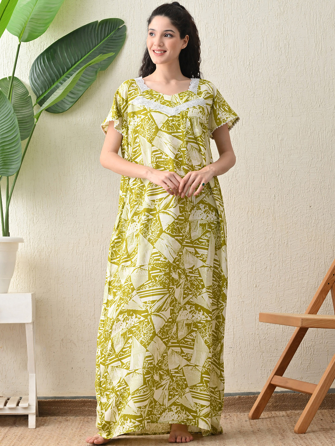 Ichaa Women Printed Maxi Nightdress