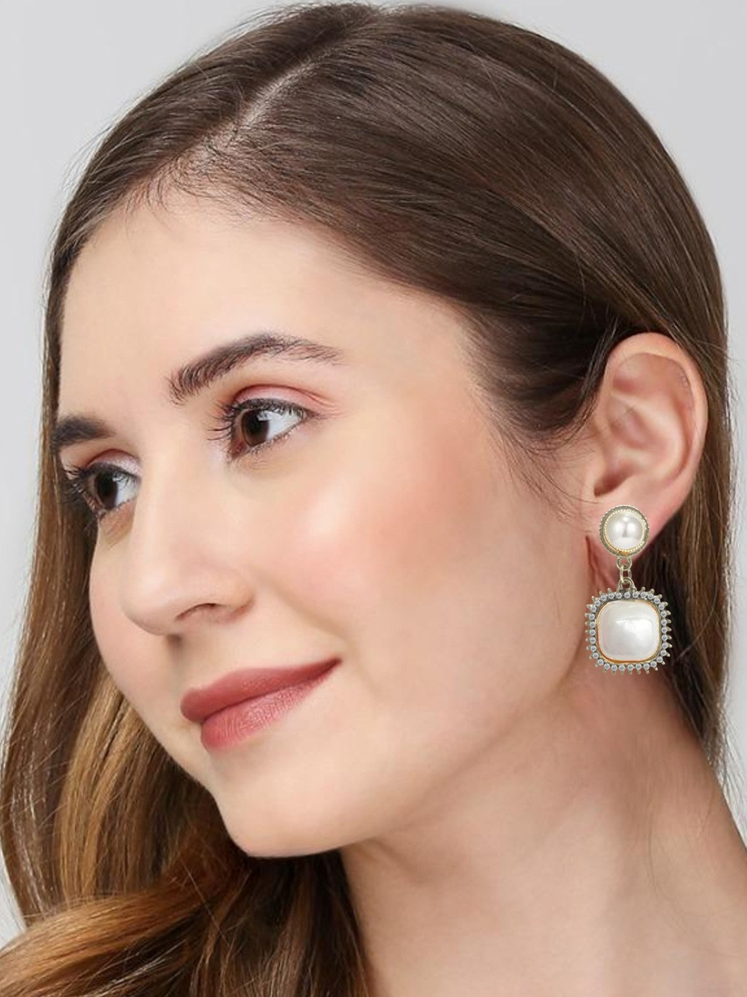OOMPH Square Pearls Drop Earrings