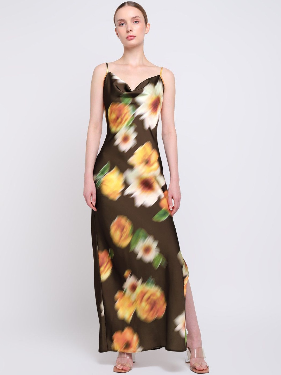 COVER STORY Women Floral Printed Cowl Neck Sheath Maxi Dress